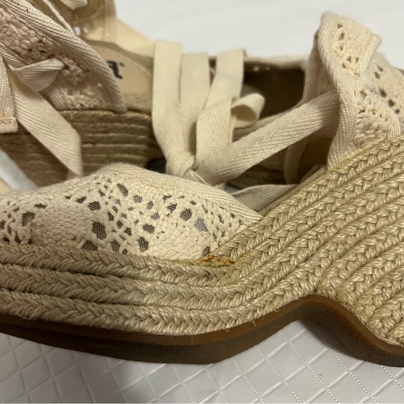 Mudd Y2K Platform Lace Up Espadrilles Peep Toe Crochet Cream White Size 6.5-7 - Picture 10 of 13